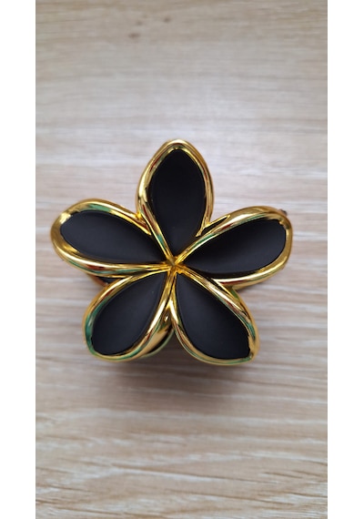 Bayan Lotus Çiçeği Gold Kaliteli Mandal Toka Siyah