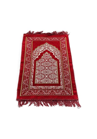 Kadife Çocuk Seccadesi - Kırmızı 39x80 Cm - 180 Gr - Tesbih Hediyeli Çok Renkli