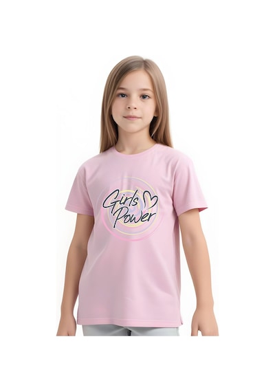 Panios Kids Girls Power Baskılı Kız Çocuk Kısa Kollu T-shirt Açık Pembe