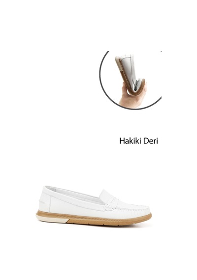 Gönderi(R) Gönderi R Beyaz Rok Hakiki Deri Comfort Loafer Beyaz