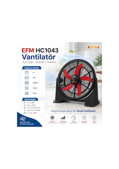 Efm Efm-hc1043 55 Cm 5 Kanatlı 3 Kademeli Yer Tipi Vantilatör
