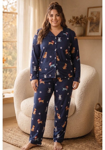 Siyah İnci Desenli Termal Kumaşlı Ultra Soft Yumuşak Büyük Beden Battal Boy Düğmeli Örme Pijama Takımı 26226501 Lacivert Siyah İnci Desenli Termal Kumaşlı Ultra Soft Yumuşak Büyük Beden Battal Boy Düğmeli Örme Pijama Takımı 26226501 Lacivert