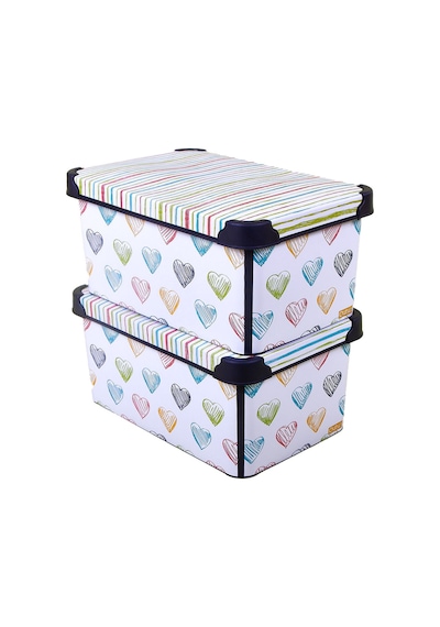 Style Box Colored Zigzag Dekoratif Oyuncak Kutu Seti - 2x 10 Litre Gri Çok Renkli