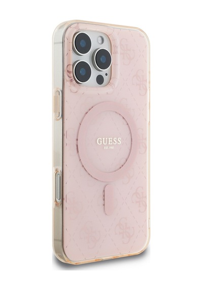 Apple Uyumlu iPhone 16 Pro Max Kılıf Guess Lisanslı Magsafe Özellikli Iml Baskılı Klasik Logolu 4g Desenli Pembe
