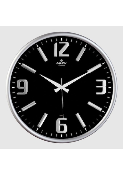 Galaxy Premium Serisi Metal Çerçeveli Kabartma Rakamlı Bombe Camlı 35 Cm Duvar Saati Gri Gri - Siyah