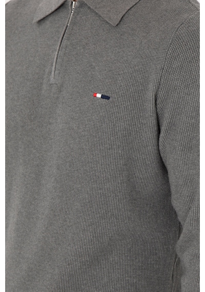 U.S. Polo Assn. Erkek Regular Fit Yarım Fermuarlı Gri Melanj Basic Kazak 50298266-VR086