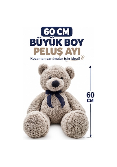 60 Cm Peluş Ayı Büyük Boy Premium Kalite Yumuşak Ayıcık Çocuk Sevgili Özel Gün Hediyesi Çok Renkli