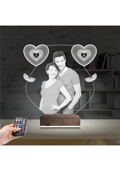Luvivia Kalp Melek Sevgiliye Hediye Fotoğraflı 3d Lamba - Masa Gece Lambası V2