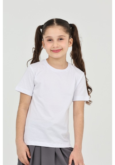 Erdem Kıds Kız Çocuk Beyaz Düz Baskısız Kısa Kol Basic Casual-okul T-shirt Beyaz Beyaz