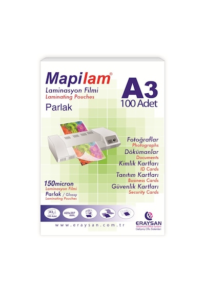 Mapilam 150 Mic. Parlak Laminasyon Filmi A3 100'lü