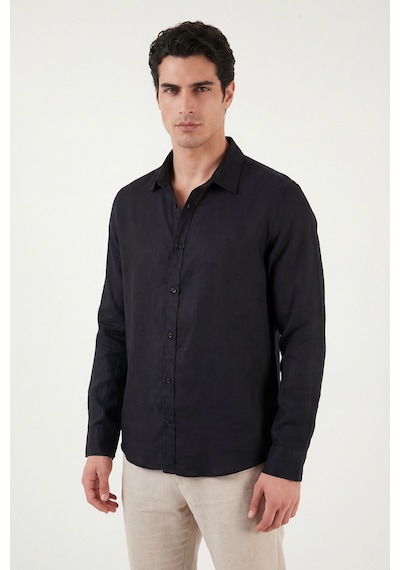 Buratti Pamuklu Regular Fit Klasik Yaka Uzun Kollu % 100 Keten Gömlek Erkek GÖMLEK CF26S1210000 Siyah