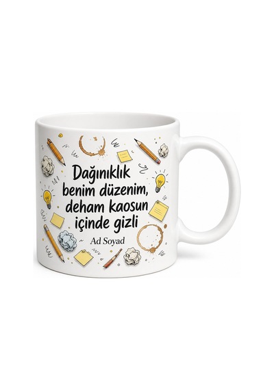 Dağınıklık İçinde Aradığını Bulan Dahi Zihinlere Esprili Kupa Bardak Hediye Tupya11527 Beyaz / Çok Renkli