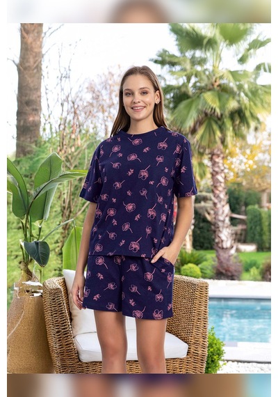 Aydoğan Kadın Mary Şortlu Cotton Lacivert Pijama Takımı 0132