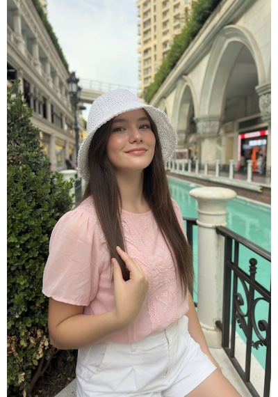 Mollycrush Kadın Beyaz Yazlık Örgü Bucket Şapka Güneş Koruyucu Trend Kova Model Beyaz