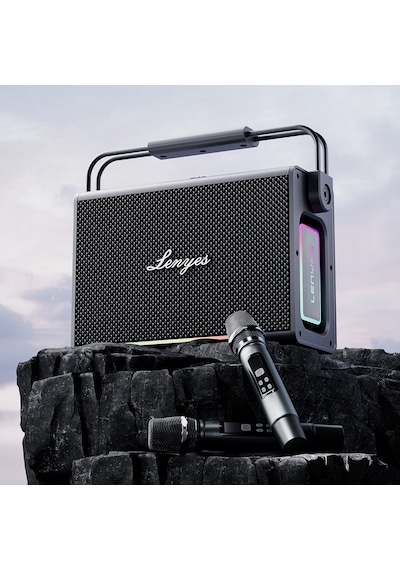 Lenyes Titan 2 Serisi Rgb Işıklı Çift Mikrofonlu Tws Bluetooth Speaker Hoparlör V5.3 5000mah Siyah