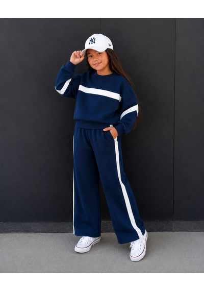Kokoş Bebe Şerit Detaylı Oversize Kız Çocuk Eşofman Takımı - 3/10 Yaş - 31781 Lacivert
