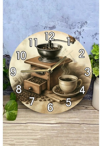 Sessiz Yuvarlak Ahşap Duvar Saati, Kuvars Coffe Desen Sdw2018 Coffe , Cafe Renkli