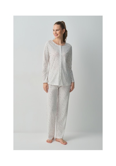 Suwen Amara Gömlek Yaka Pijama Takımı Wsh10510049338 Ekru