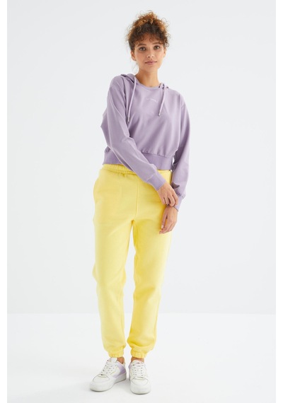 Tommy Life Limon Yüksek Bel Şardonlu 3 İplik Pamuklu Basic Kadın Eşofman Alt - 94624 Limon Sarısı