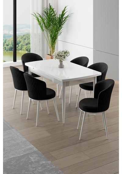 Canisa Asfel Serisi Mdf 77x130 Beyaz Yandan Açılabilir Mutfak Masası Takımı 6 Siyah Sandalye Beyaz Masa Siyah Sandalye Canisa Asfel Serisi Mdf 77x130 Beyaz Yandan Açılabilir Mutfak Masası Takımı 6 Siyah Sandalye Beyaz Masa Siyah Sandalye