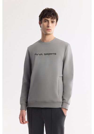 Avva Erkek Gri Bisiklet Yaka Baskılı Bi-stretch İnterlok Regular Fit Sweatshirt A51y1208