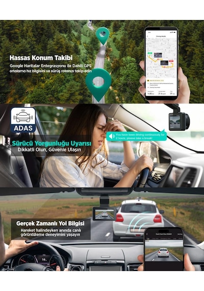 360+ Botslab G500H Pro ADAS Ön 3K QHD -Arka 1080P FHD 150° Açı WiFi+GPS Araç İçi Kamera+Park Modu