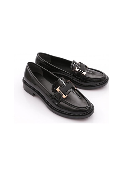 Dgn 2623004 Kadın Tokalı Loafer Ayakkabı Siyah Rugan