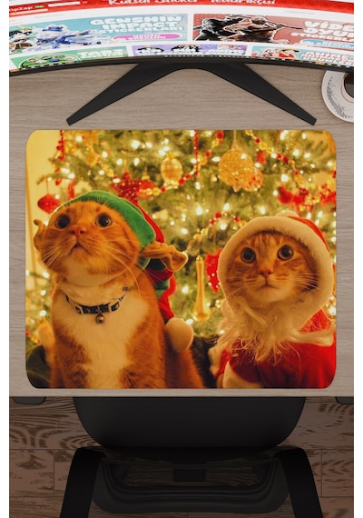 Yeni Yıl Kediler- Kedi- Yılbaşı V1 48x40 Xl Gaming Kauçuk Kaymaz Taban Mouse Pad Fare Altlığı