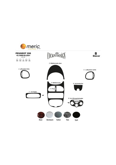 Meriç® Peugeot 206 Ön Torpido Kaplama 8 Parça 1998-2001 (530157052)