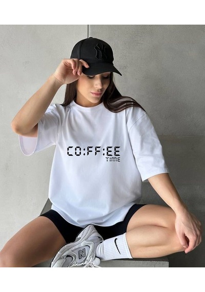 Aselinda Unisex Tişört,zaman Sayısal Grafik Baskılı Günlük Tişört Beyaz