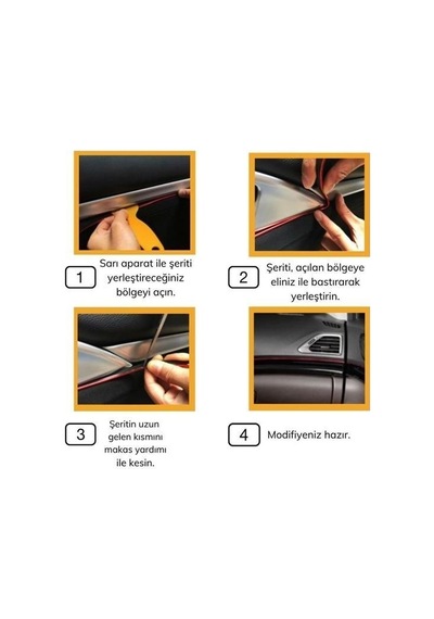 Buffer Gold Araba Oto Trim Dekorasyon Şeridi Kauçuk Elastik Kolay Kurulum 5 Metre Şerit Bant