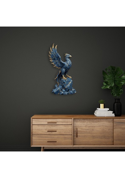 Anka Kuşu Heykeli Mavi-altın - Metal Tablo - Dec0128 51 X 95 Cm Çok Renkli