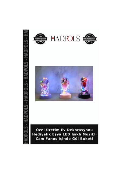 Özel Üretim Ev Dekorasyonu Hediyelik Eşya Led Işıklı Müzikli Cam Fanus İçinde Gül Buketi