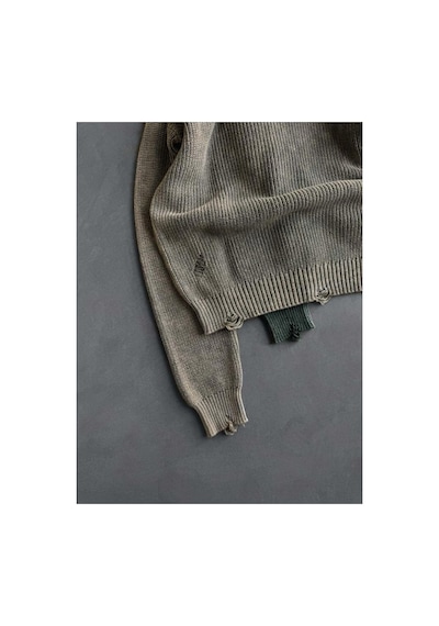 Elku Moda Oversize Eskitme Detaylı Yırtık Triko Kazak Vintage Yıkamalı Streetwear Knitwear Açık Bej