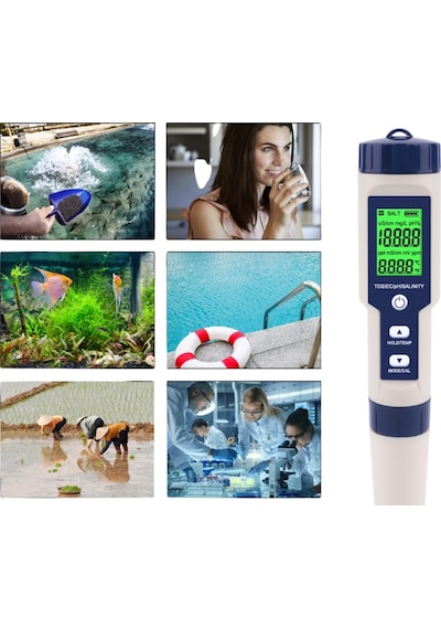 5in1 Dijital PH/TDS/EC/Tuzluluk/Sıcaklık Metre Işıklı Test Cihazı