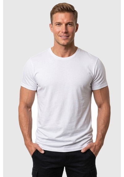 Rizzup Erkek Beyaz Slim Fit %90 Pamuk Likralı Yumuşak Dokulu Basic Tişört 1801131