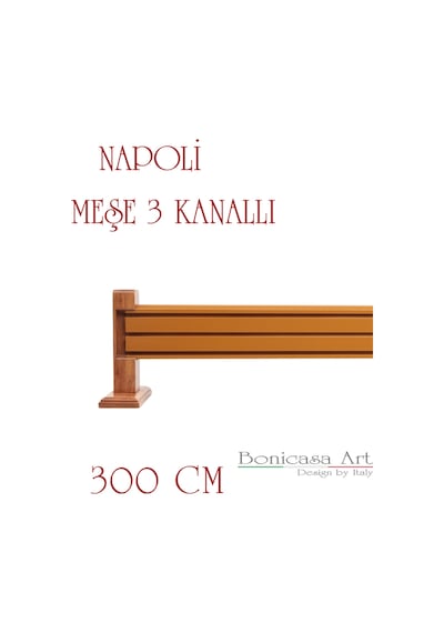 Napoli Ahşap Başlıklı 3 Kanallı Alüminyum Dekoratif Ray Korniş Modern Rustik Meşe 300 Cm Meşe