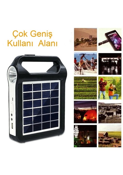 Solar Şarjlı Kamp Feneri Güneş Enerjili Usb Çok Amaçlı Aydınlatma Siyah - Sarı