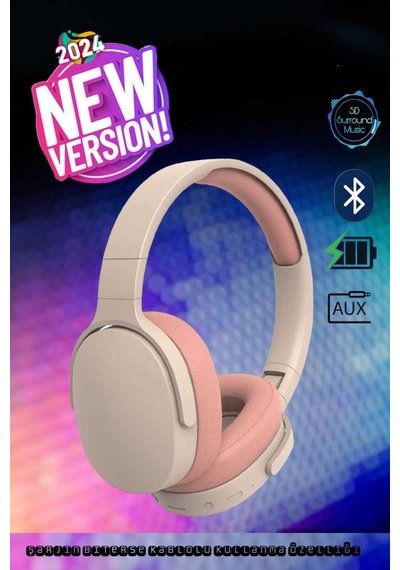 Yeni Nesil Şık Ergonomik Tasarım Extra Bass Kablosuz Bluetooth Mikrofonlu Spor Kulaklık Sd Kartlı Bej - 589802581