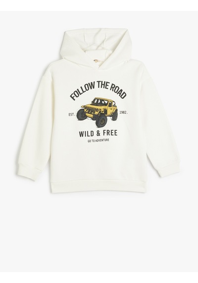 Koton Kapşonlu Sweatshirt Uzun Kollu Baskı Detaylı Şardonlu Ekru 5wkb10031tk Ekru