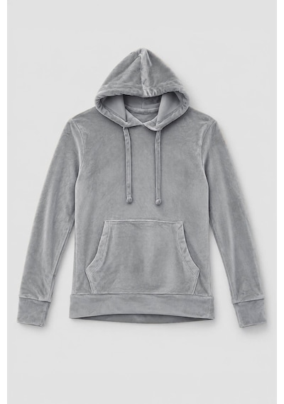 Markapia Kadın Kapüşonlu Cepli Yumuşak Kadife Dokulu Sweatshirt Gri