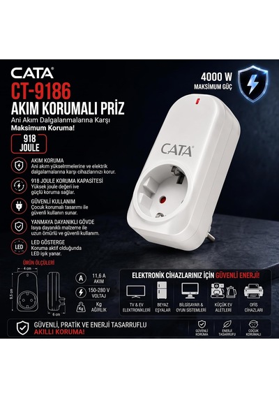 Lexroo 4000w 918 Joule Akım Korumalı Priz Regülatör Cata Ct-9196 Diğer
