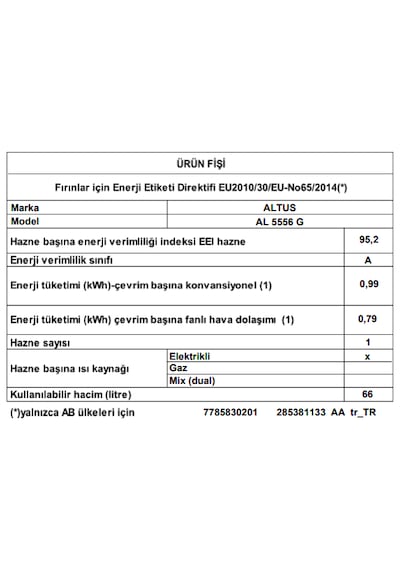 Altus Al 5556 G 66 L Fan Destekli Fırın