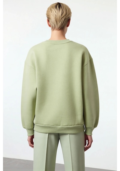 Benerly Kadın Bisiklet Yaka Düşük Kol Regular Kalıp Örme Sweatshirt Fonks Mint