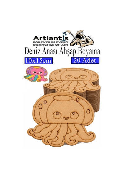 Ahşap Boyama Deniz Canlıları 20 Adet 10x15cm Boyama Figürü Etkinlik Çoçuk Gelişim Motor Beceri Kreş Anasınıfı Mavi