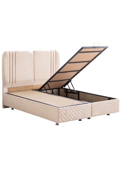 Paul İkili Set, Çift Kişilik Baza Başlık Seti - Krem 180 x 200