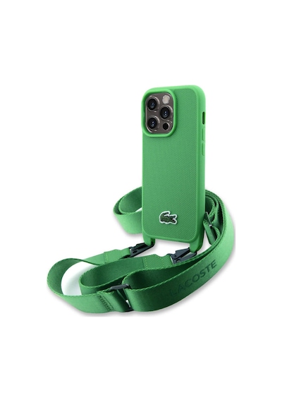 Apple Uyumlu iPhone 14 Pro Max Kılıf Lacoste Lisans Pu Pike Desen Askılı İkonik Timsah Dokuma Logo Yeşil