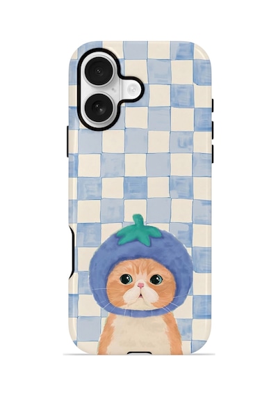 Apple iPhone Uyumlu 17 Vorian Çift Katmanlı Kılıf Blueberry Cat Check