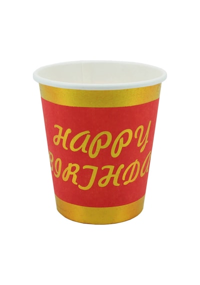 Varak Baskılı. Happy Birthday Karton Bardak. Kırmızı - 8 Adet