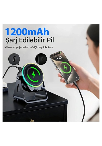 Bluetooth Hoparlörlü Ve Akıllı İndüksiyonlu Manyetik Sensör İle Telefon Standı Powerbank